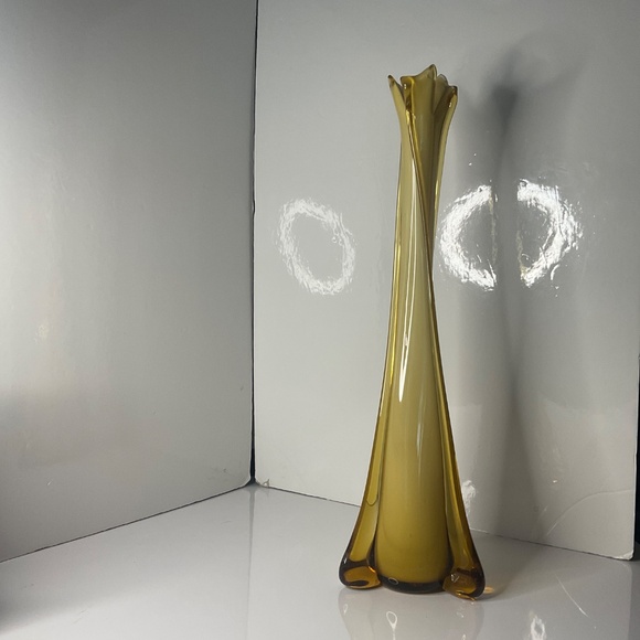 VINTAGE MCM BUTTERSCOTCH STRETCH VASE ITALIAN HANDBLOWN GLASS THICK SWUNG GLASS - Picture 13 of 14